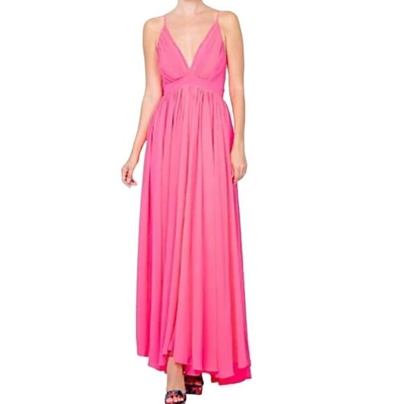 NEW $399 Meghan LA - Enchanted Garden Solid Maxi Dress Neon Pink - Large / L - Picture 5 of 5